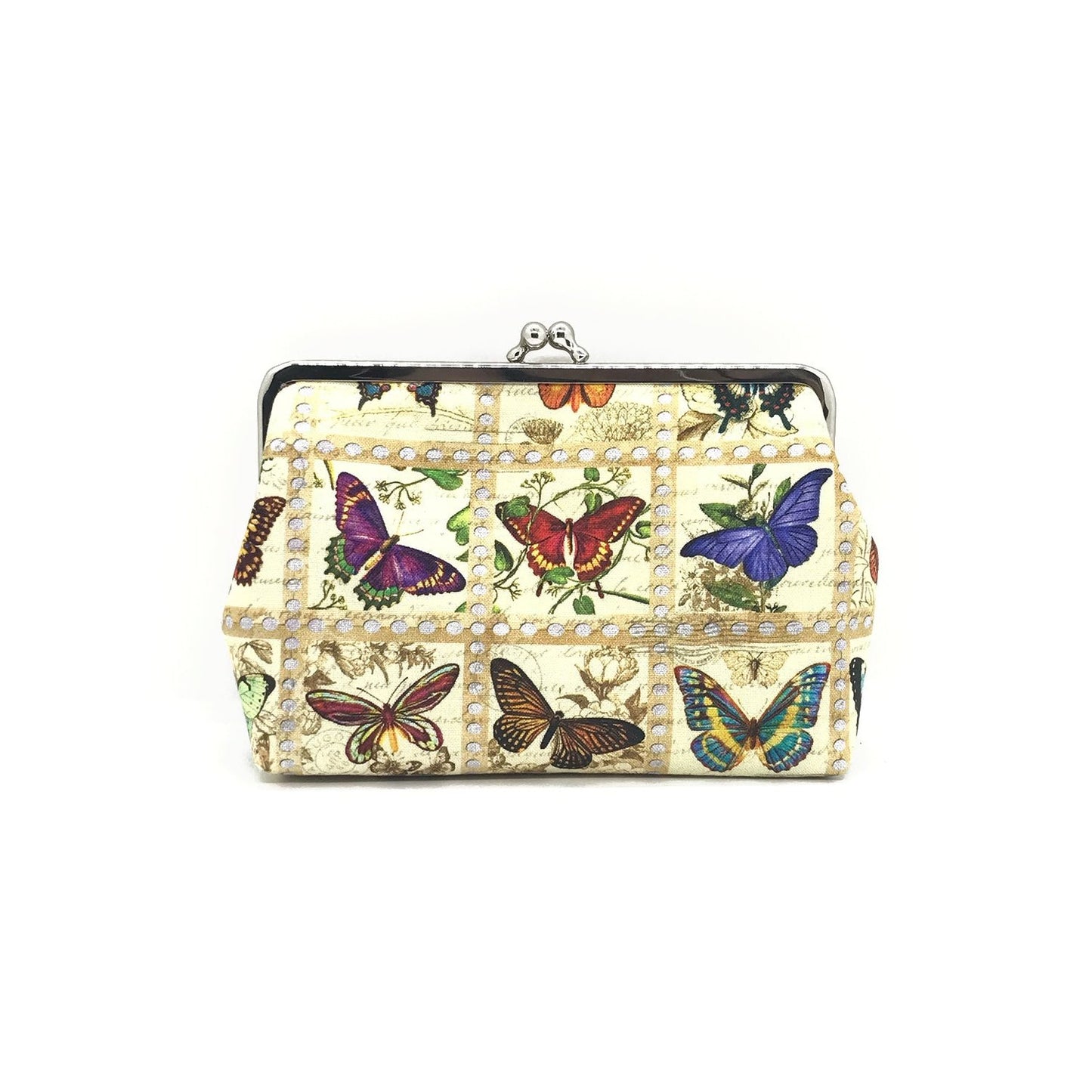 beige Schminktasche mit Clipverschluss Schmetterlinge