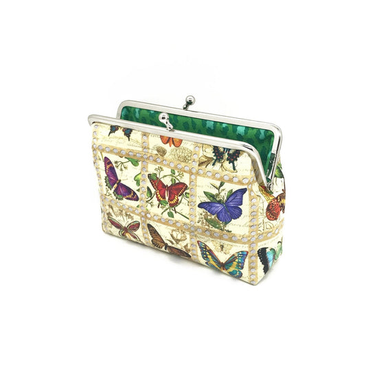 beige Schminktasche mit Clipverschluss Schmetterlinge