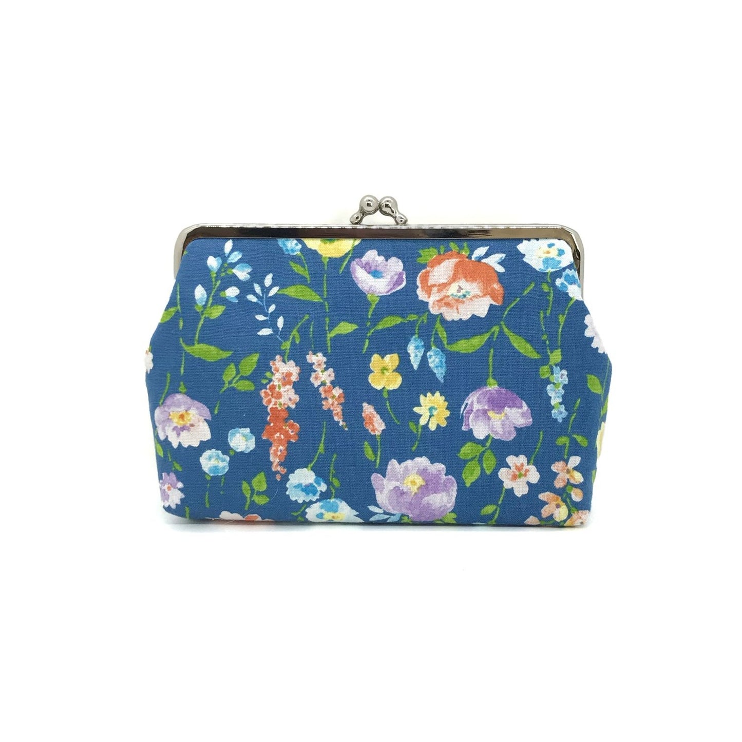 Clipbörse kleine Schminktasche blau mit Blumen