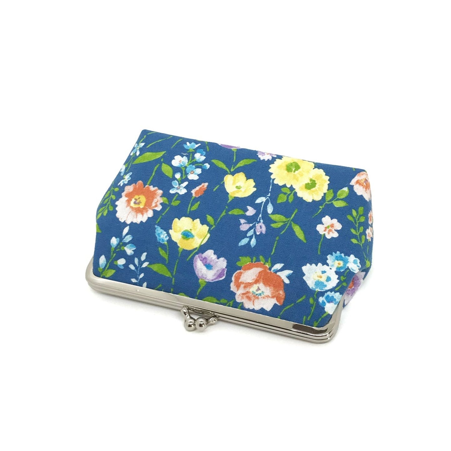 Clipbörse kleine Schminktasche blau mit Blumen