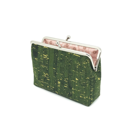 Kosmetiktasche Clipbörse grün Korkoptik