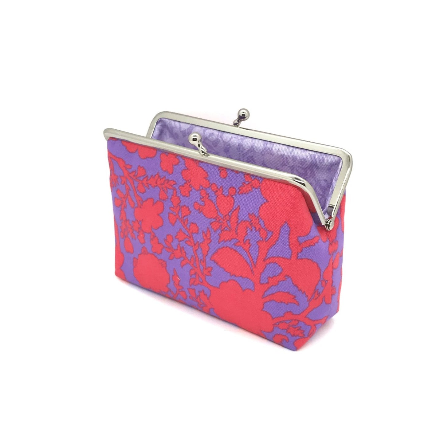 kleine Schminktasche mit Clipverschluss lila/rot