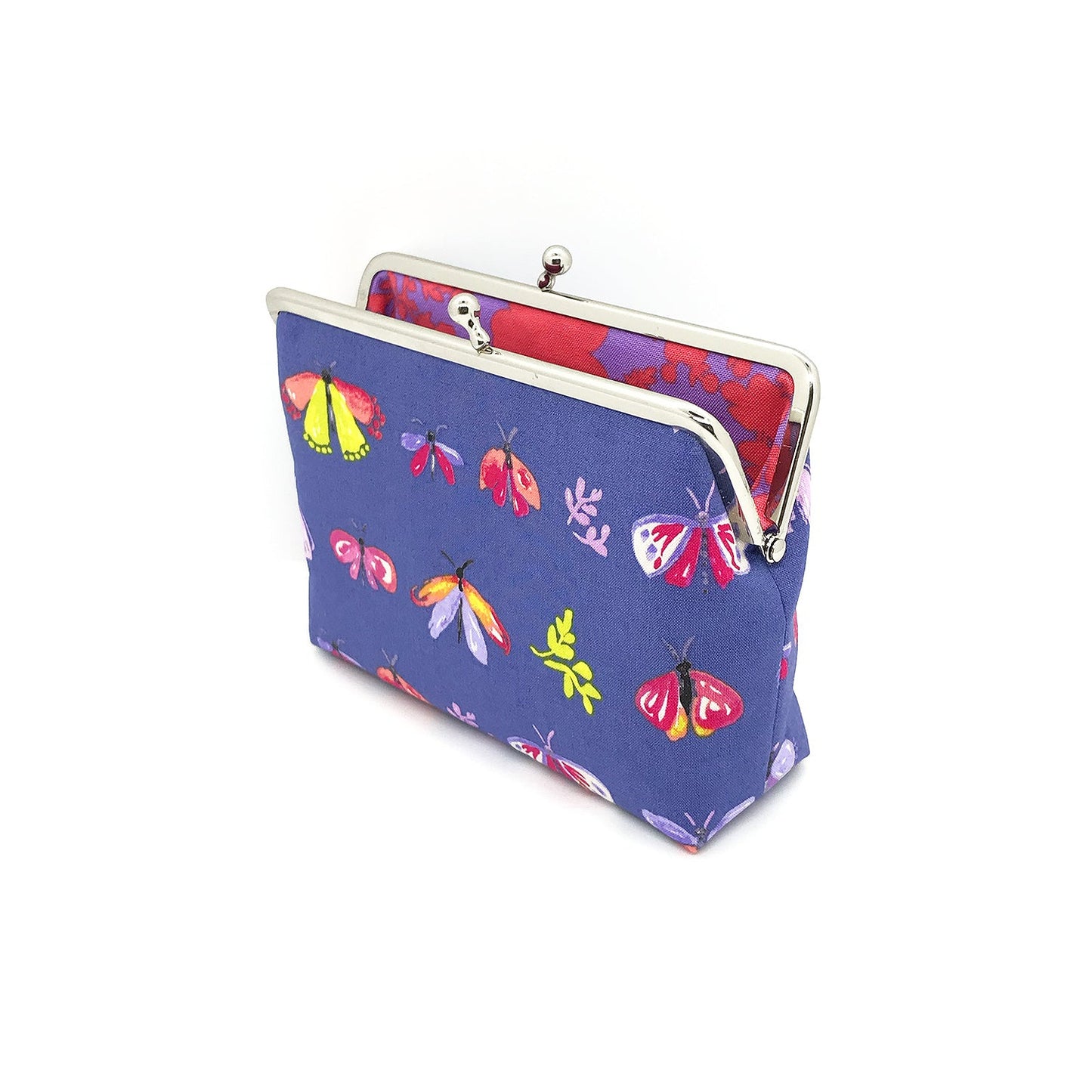 Purple Makeup Bag with Clip Closure Butterflies