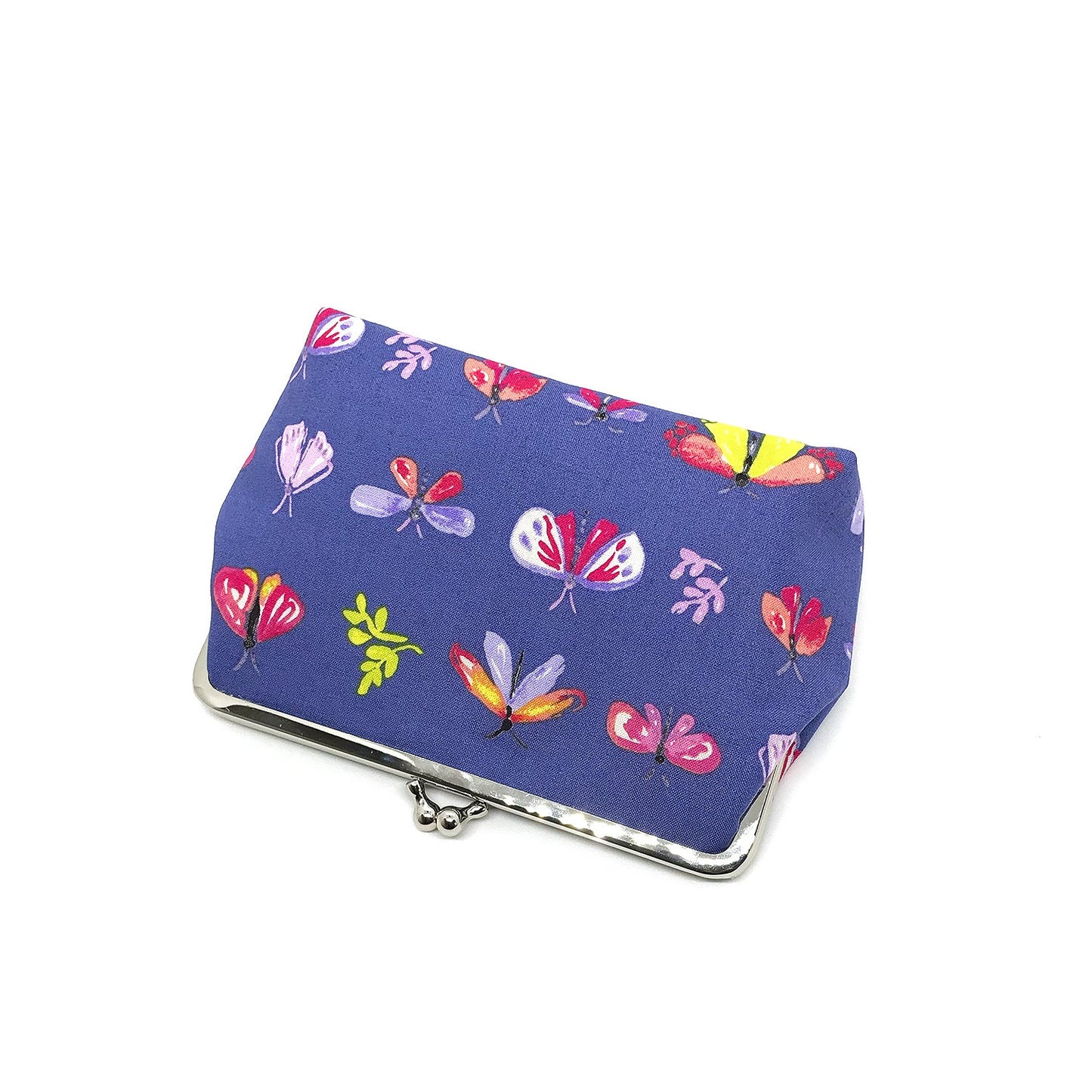 Purple Makeup Bag with Clip Closure Butterflies