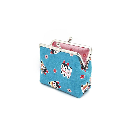 Blue Clip Purse waving Cat