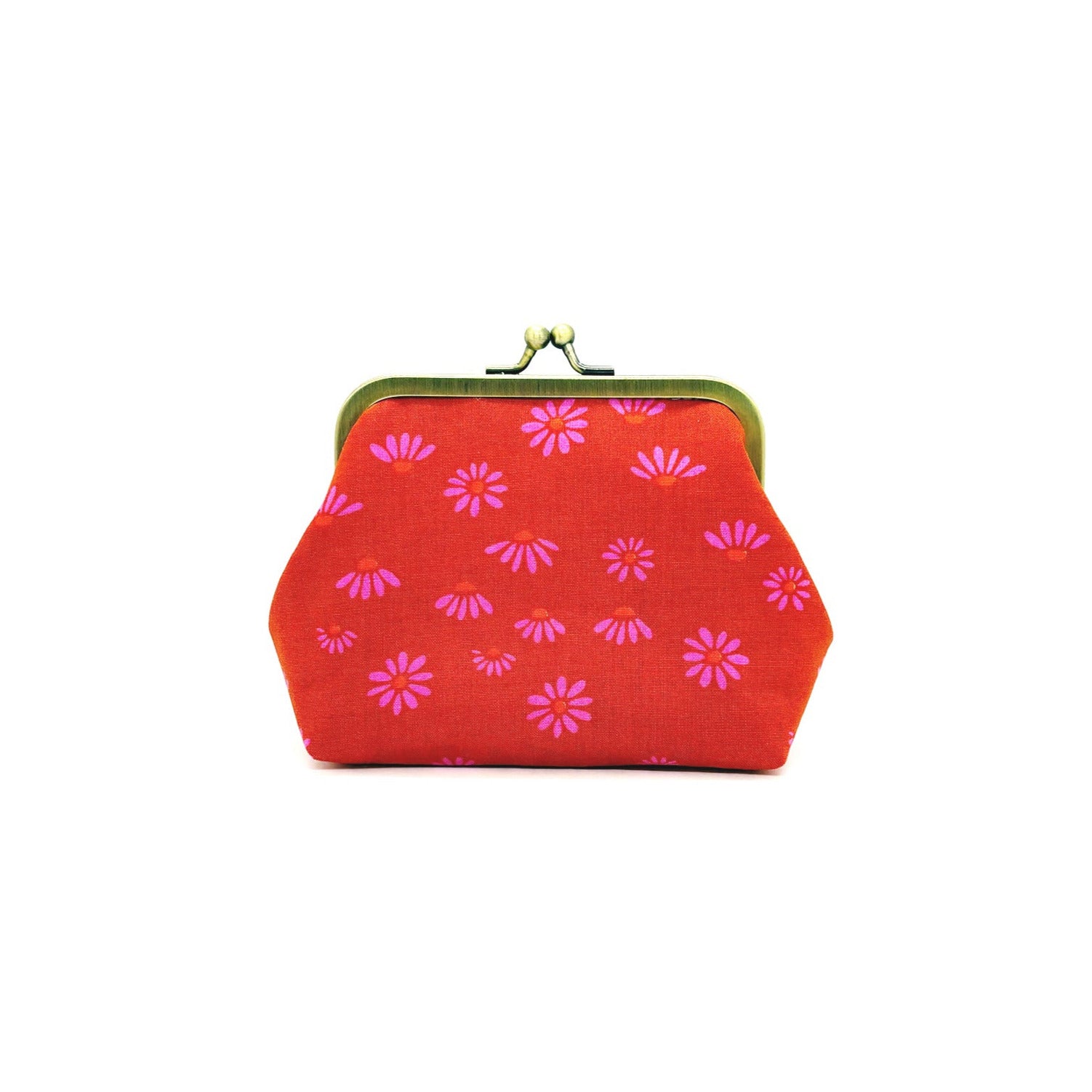 orange Clipbörse mit pinken Gänseblümchen