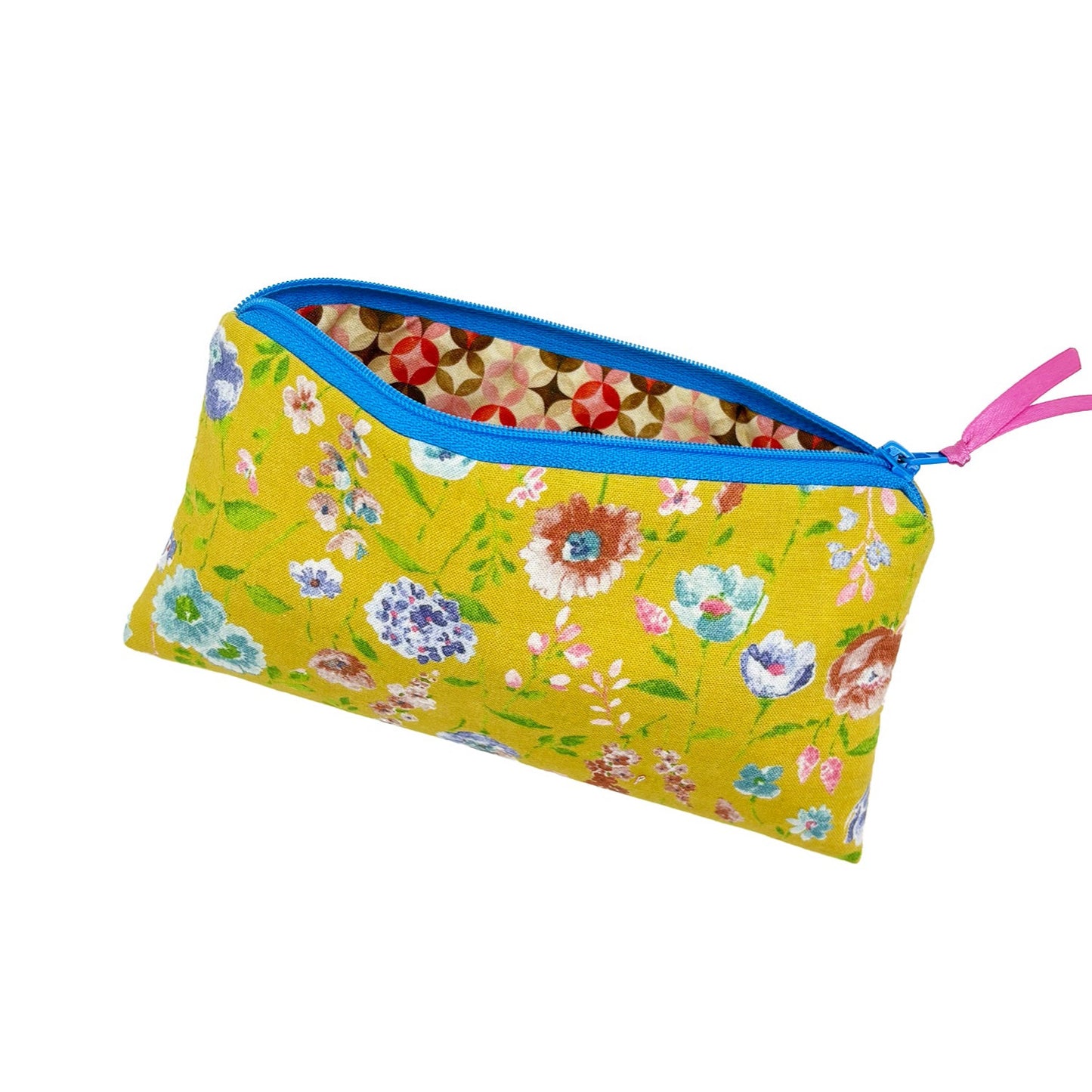 yellow pencil case with floral pattern