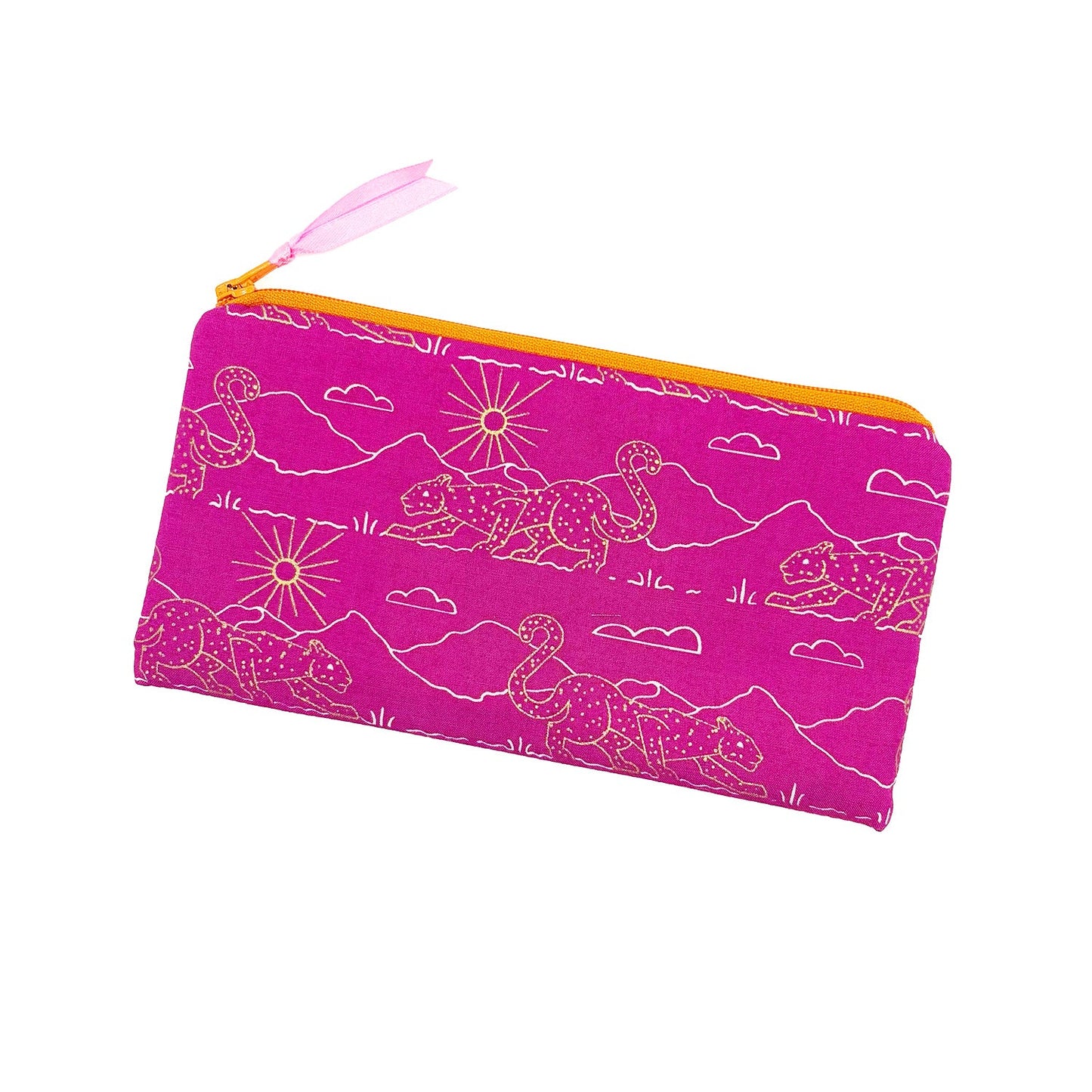 magentafarbene Stiftetasche mit Gepard