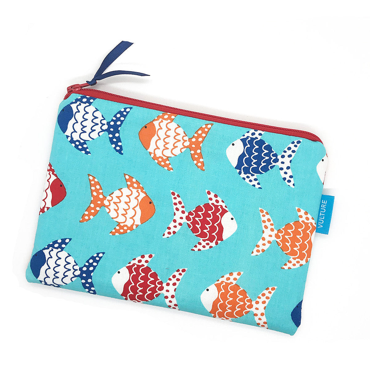 blaue Kosmetiktasche mit Fischen