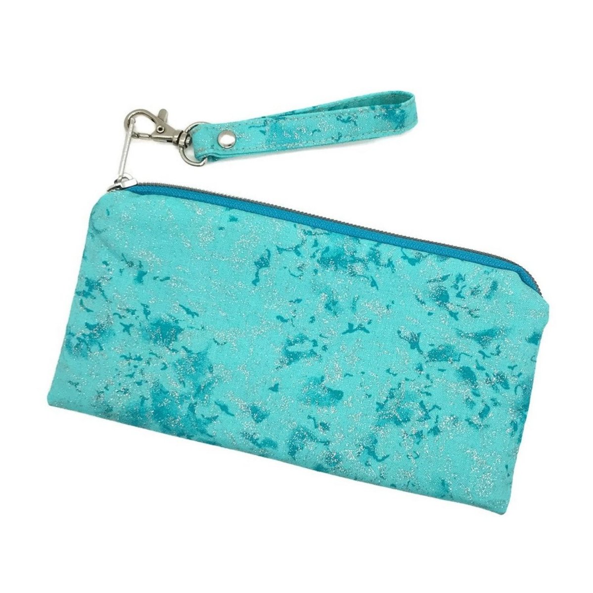 glitzernde blaue Reißverschlusstasche