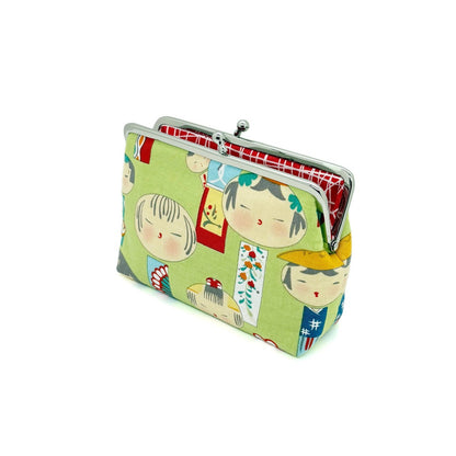 Clip wallet green with Kokeshi