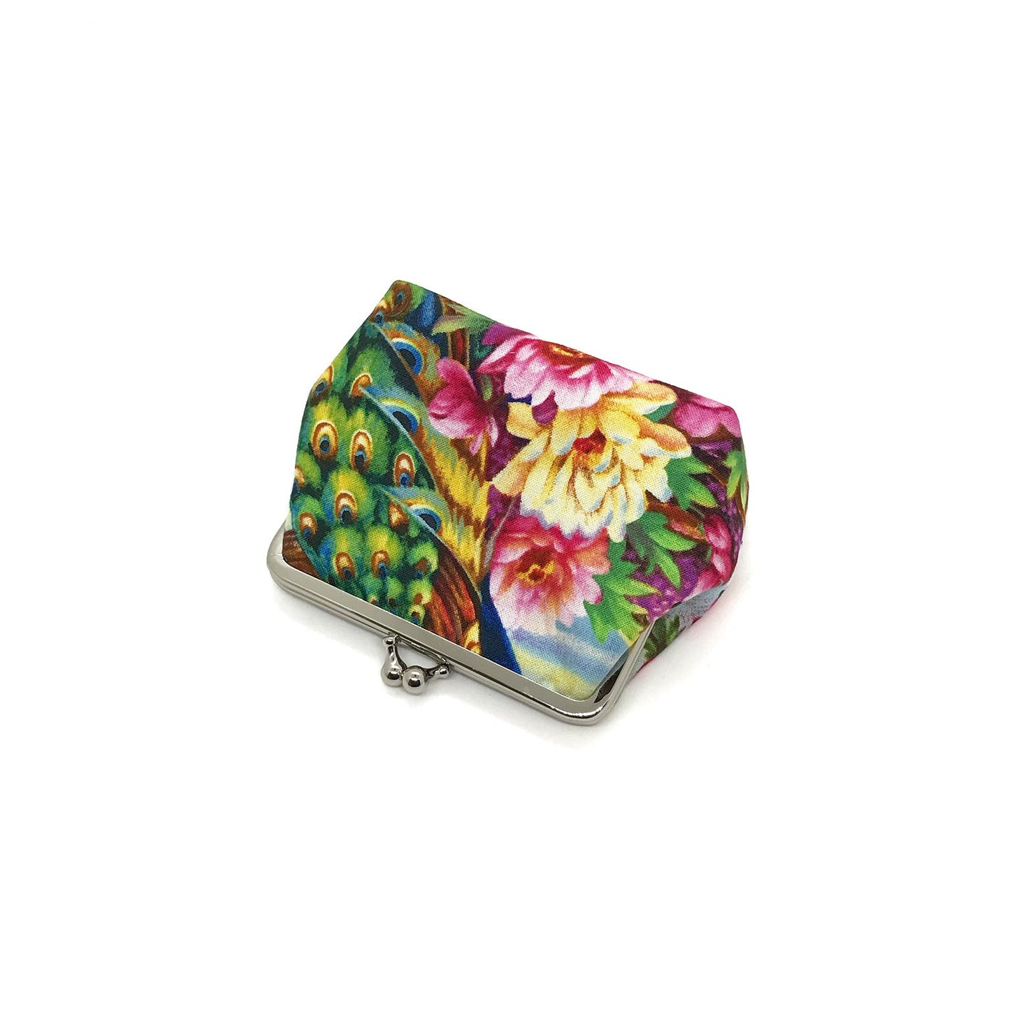 bunte Clipbörse mit Pfau und Blumenmuster