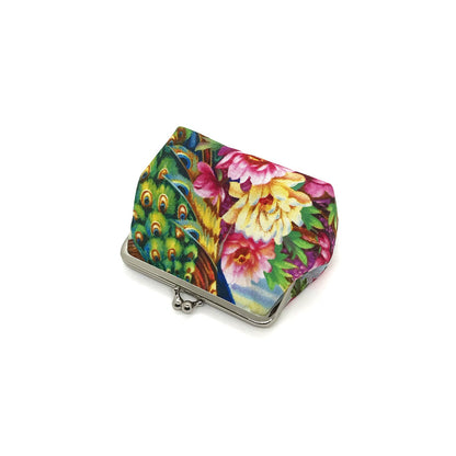 bunte Clipbörse mit Pfau und Blumenmuster