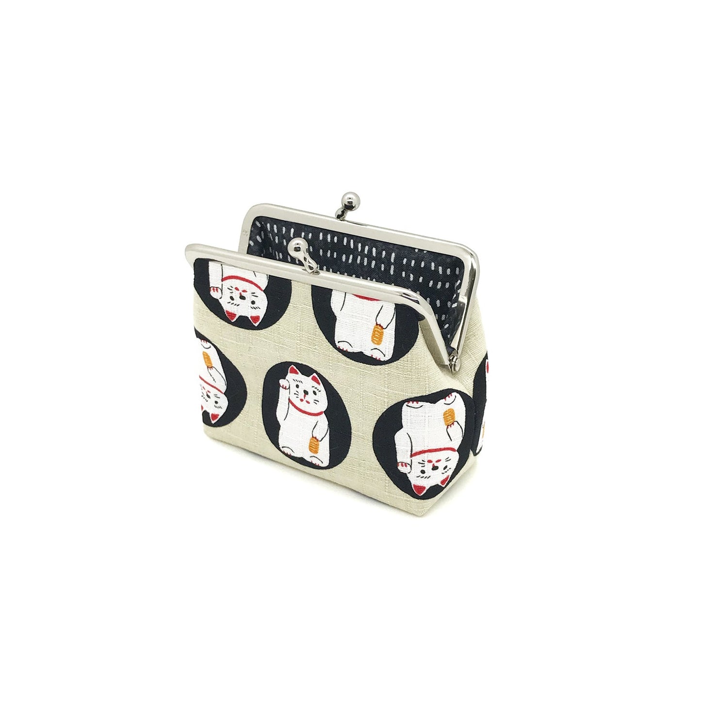 beige Clipbörse mit Winkekatze