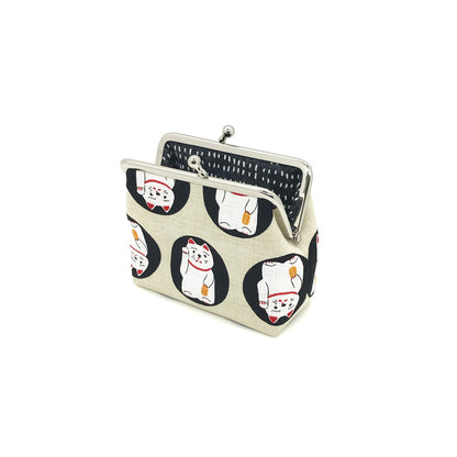 beige Clipbörse mit Winkekatze