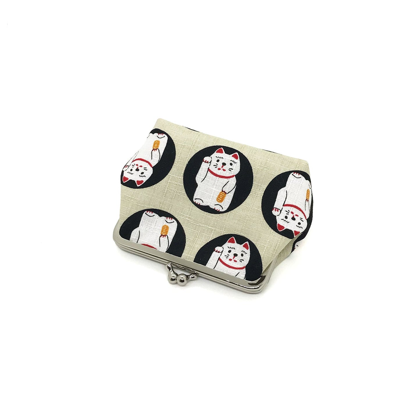 beige Clipbörse mit Winkekatze