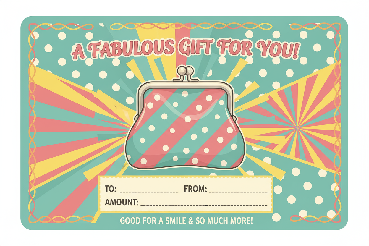 colorful fifties gift card with a framepurse