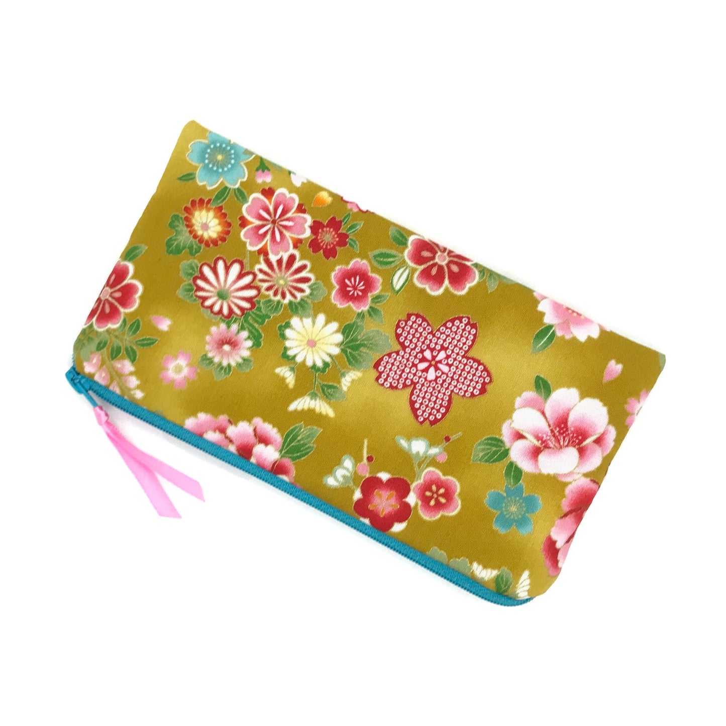 gelbes Federmäppchen mit Blumenmuster