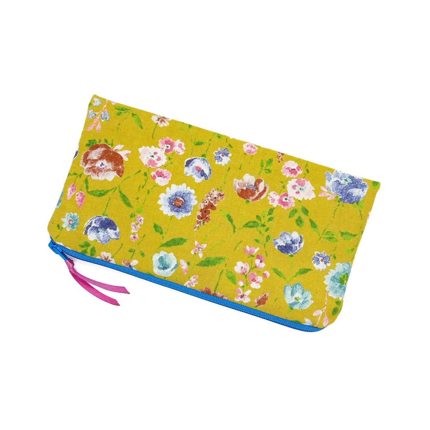 yellow pencil case with floral pattern