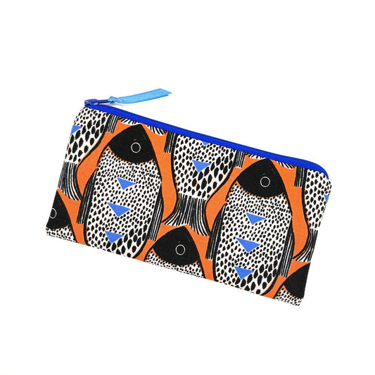 orange Stiftetasche mit Fischen